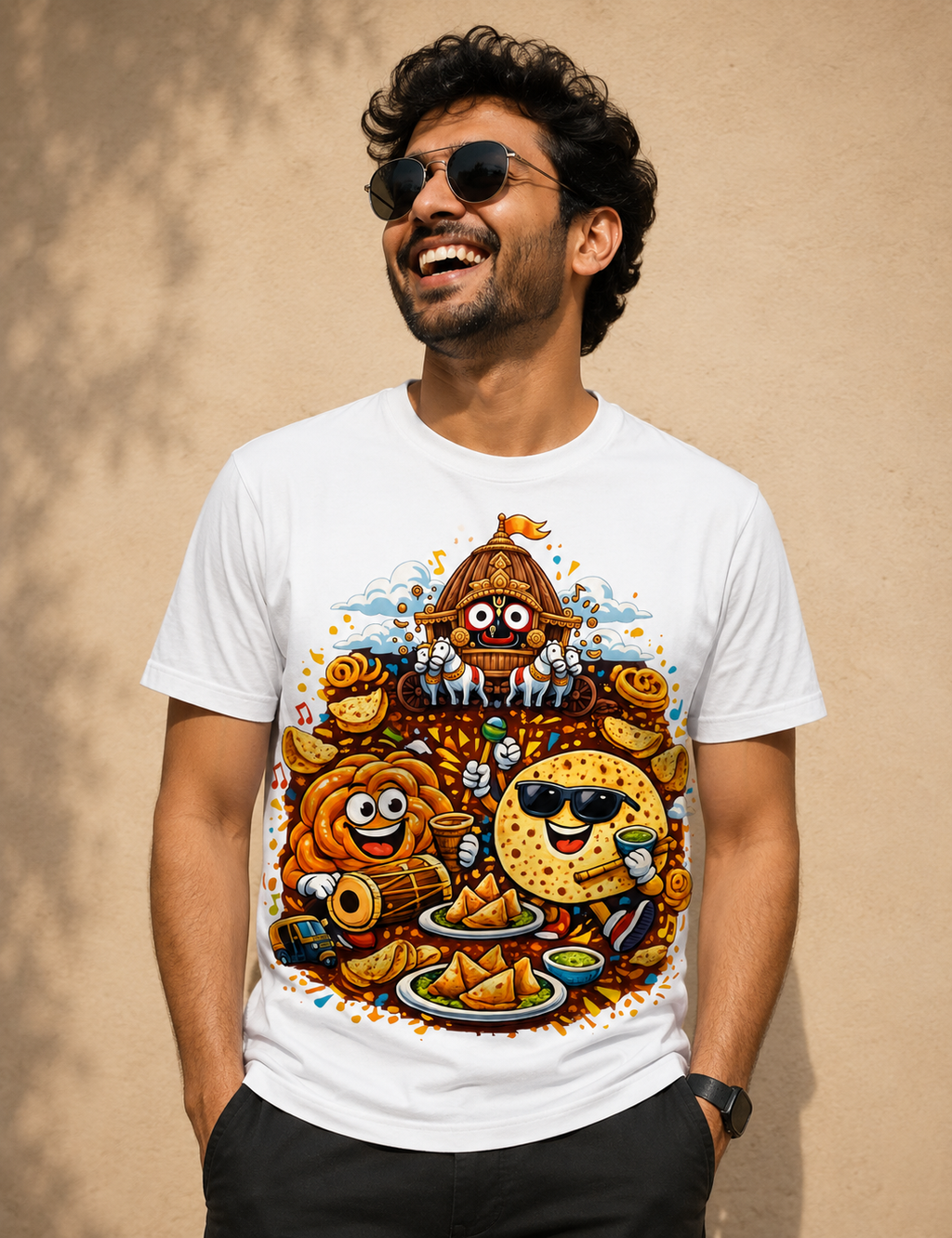 Rath, Jilipi and Papad T-Shirt (White)